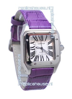 Cartier Santos 100 Japanese Ladies Replica Watch in Purple Strap