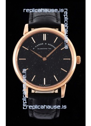 A.Lange & Sohne Saxonia Thin Swiss Replica Watch Rose Gold Case Black Dial