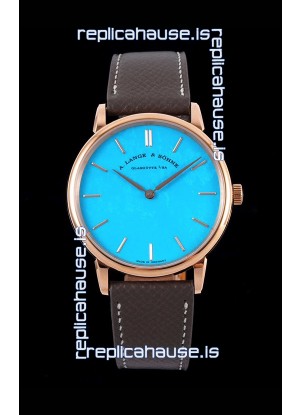 A.Lange & Sohne Saxonia Thin Swiss Replica Watch Rose Gold Case Tiffany Blue Dial