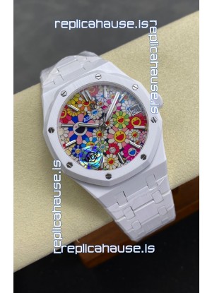 Audemars Piguet Super Clone Royal Oak White Ceramic Watch in Sun-Flower Dial 