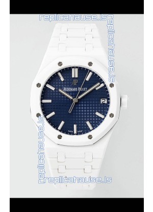 Audemars Piguet Royal Oak 15500 White Ceramic Super Clone Blue Dial Watch 