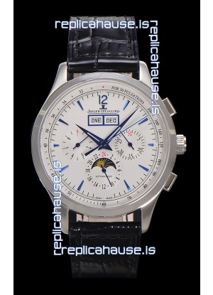 Jaeger LeCoultre Master Control Chronograph Calendar Steel Casing White Dial Watch 