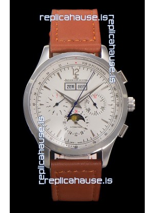 Jaeger LeCoultre Master Control Chronograph Calendar Steel Casing White Dial Watch 