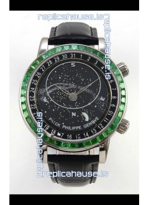 Patek Philippe Grand Complications 6102 Black Dial Green Diamonds Swiss Replica Watch 