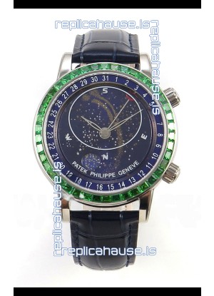 Patek Philippe Grand Complications 6102 Blue Dial Green Diamonds Swiss Replica Watch 
