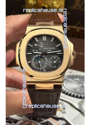 Patek Philippe Nautilus 5712/R 1:1 Quality Swiss Replica Watch in Grey Dial Leather Strap