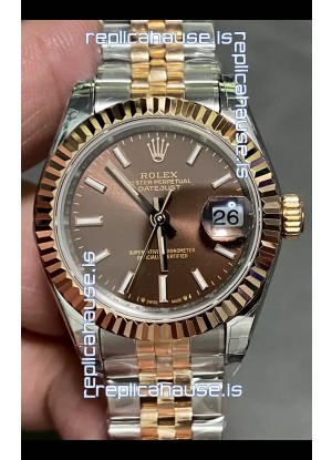 Rolex Datejust Super Clone Brown Dial 2 Tone Rose Gold Watch 28MM