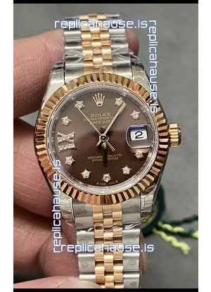 Rolex Datejust Super Clone Brown Dial 2 Tone Rose Gold Watch 28MM