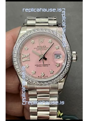 Rolex Datejust Super Clone Pink Dial Steel Casing Watch 28MM
