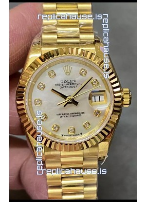Rolex Datejust Super Clone Pearl Dial Yellow Gold Casing Watch 28MM