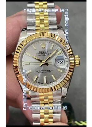 Rolex Datejust Super Clone Grey Dial 2 Tone Yellow Rose Gold Watch 28MM