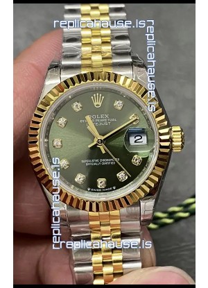 Rolex Datejust Super Clone Green Dial 2 Tone Yellow Rose Gold Watch 28MM