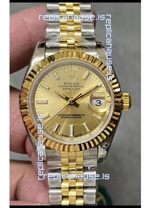 Rolex Datejust Super Clone Gold Dial 2 Tone Yellow Rose Gold Watch 28MM