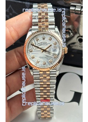 Rolex Datejust Cal.3235 Movement Super Clone Rose Gold 2 Tone 36MM - Silver Fluted Motif Dial