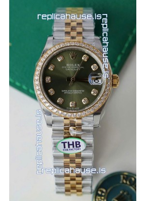 Rolex Datejust Cal.3235 Movement Super Clone Rose Gold 2 Tone 31MM Green Dial Watch 