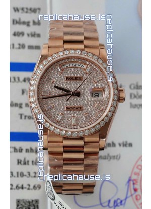 Rolex Day Date Super Clone Rose Gold Plated Custom Modified Diamonds Paved Watch