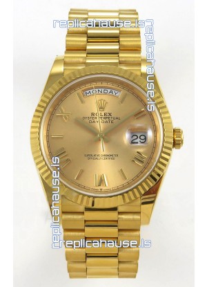 Rolex Day Date Super Clone Gold Roman Dial 40MM 220 Grams Swiss Replica watch 