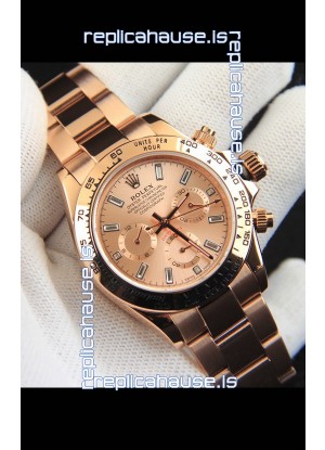 Rolex Daytona Japanese Movement Gold Casing Replica Watch in Champange Dial