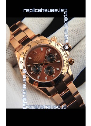 Rolex Daytona Japanese Movement Gold Casing Replica Watch in Brown Dial