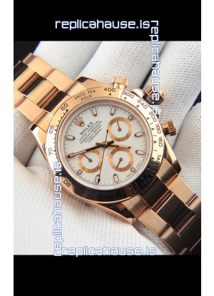 Rolex Daytona Japanese Movement Gold Casing Replica Watch in White Dial