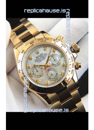 Rolex Daytona Japanese Movement Gold Casing Replica Watch in Mother of Pearl Dial 