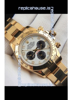 Rolex Daytona Japanese Movement Gold Casing Replica Watch in White Dial 