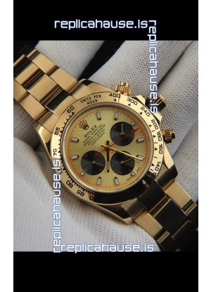 Rolex Daytona Japanese Movement Gold Casing Replica Watch in Gold Dial 