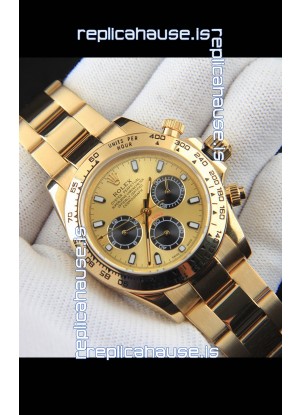 Rolex Daytona Japanese Movement Gold Casing Replica Watch in Gold Dial 