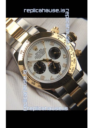 Rolex Daytona Japanese Movement Two Tone Gold Casing Watch in White Dial 