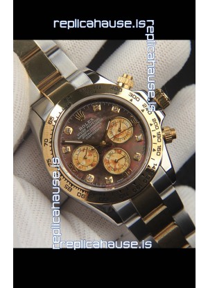 Rolex Daytona Japanese Movement Two Tone Gold Casing Watch in Pearl Dial 