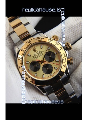Rolex Daytona Japanese Movement Two Tone Gold Casing Watch in Gold Dial 