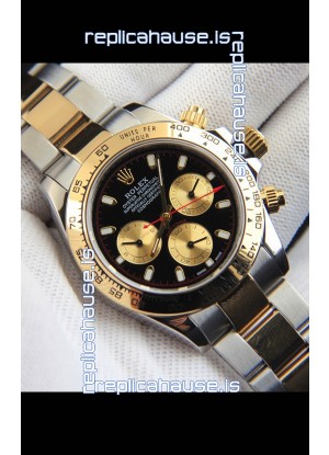 Rolex Daytona Japanese Movement Two Tone Gold Casing Watch in Black Dial 