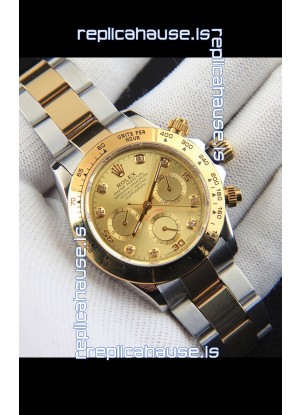 Rolex Daytona Japanese Movement Two Tone Gold Casing Watch in Gold Dial 