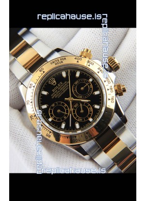 Rolex Daytona Japanese Movement Two Tone Gold Casing Watch in Black Dial 