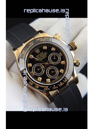 Rolex Daytona Japanese Movement Gold Casing Replica Watch in Black Dial 