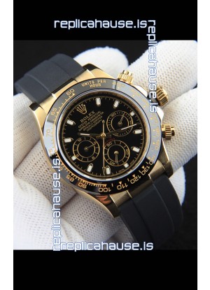 Rolex Daytona Japanese Movement Gold Casing Replica Watch in Black Dial 