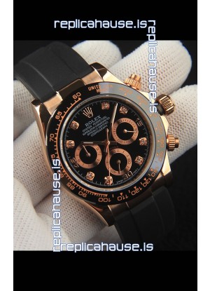 Rolex Daytona Japanese Movement Gold Casing Replica Watch in Black Dial 