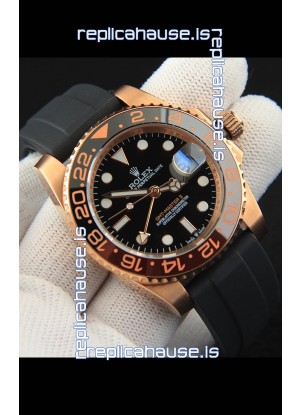 Rolex GMT Masters II Rose Gold on Oysterflex Japanese Replica Watch 