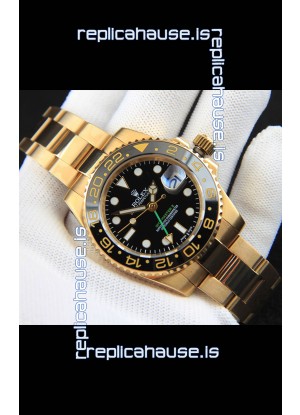 Rolex GMT Masters II Rose Gold Plating Japanese Replica Watch Black Dial