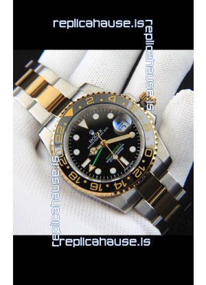 Rolex GMT Masters II 2 Tone Rose Gold Plating Japanese Replica Watch Black Dial