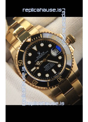 Rolex Submariner Japanese Replica Watch 904L Steel Yellow Gold - Ceramic Bezel in Black