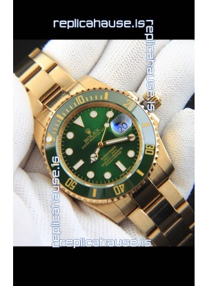 Rolex Submariner Japanese Replica Watch in Yellow Gold Casing Green Dial 