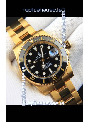 Rolex Submariner Japanese Replica Watch in Yellow Gold Casing Black Dial 