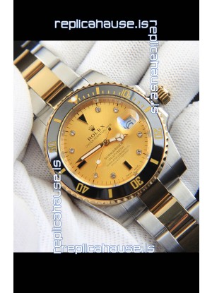 Rolex Submariner Japanese Replica Watch in 2 Tone Yellow Gold Casing Gold Dial 