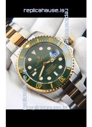 Rolex Submariner Japanese Replica Watch in 2 Tone Yellow Gold Casing Green Dial 