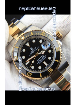 Rolex Submariner Japanese Replica Watch in 2 Tone Yellow Gold Casing Black Dial 