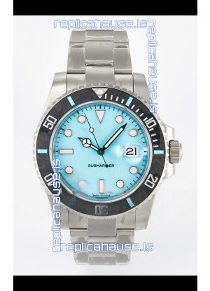 Rolex Submariner DiW Sandblasted Steel Casing Carbon Fiber Bezel Watch Tiffany Blue Dial