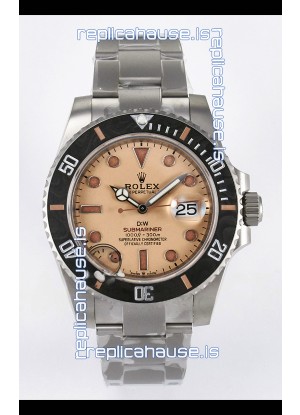 Rolex Submariner DiW Sandblasted Steel Casing Carbon Fiber Bezel Watch Beige Dial
