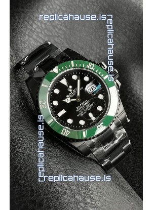 Rolex Submariner Blaken DLC Coated Swiss Replica Watch in Green Bezel