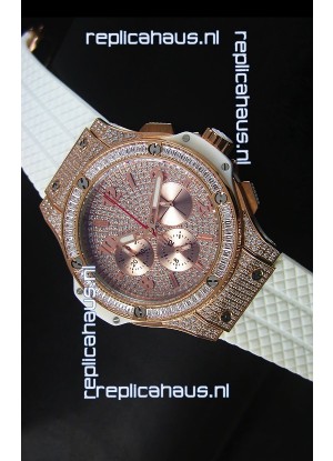 Hublot Big Bang Rose Gold Watch Quartz Movement in White Strap